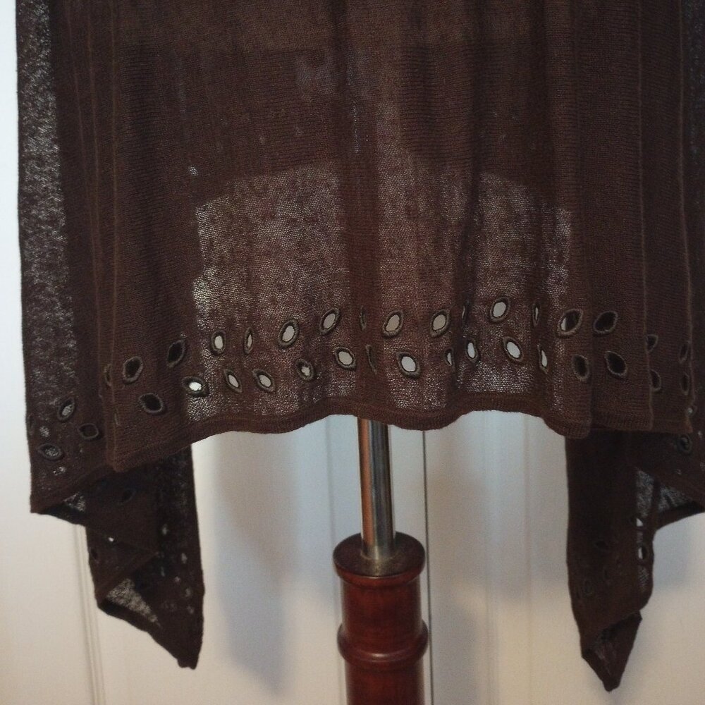 Jones New York Brown Semi-Sheer Linen Blend Open Front Duster Cardigan sz S - Picture 7 of 10